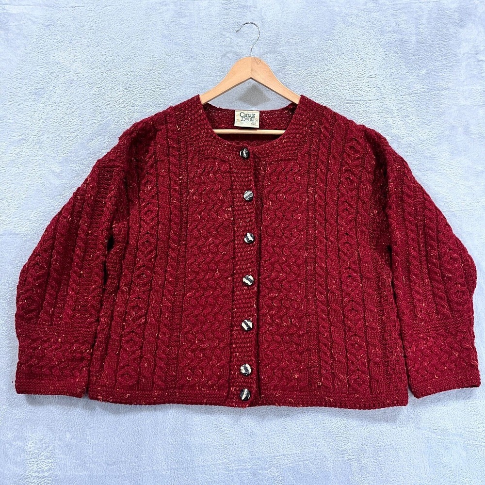 Irish‎ Carraig Donn Sweater Women's M 100% Wool Knit Fisherman Sweater Cardigan